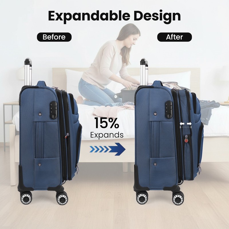 Lightweight Soft Shell Expandable Suitcase with Spinner Wheels & TSA Lock gallery