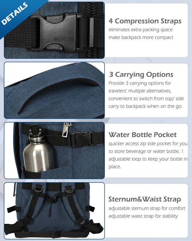 40L Flight Approved Carry on Backpack Travel Expandable Large Suitcase Weekender gallery