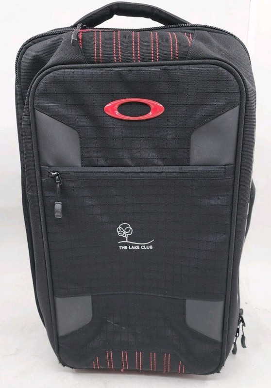 Oakley Black Red Logo Long Weekend Carry On Roller Suitcase 22in Tall Bag