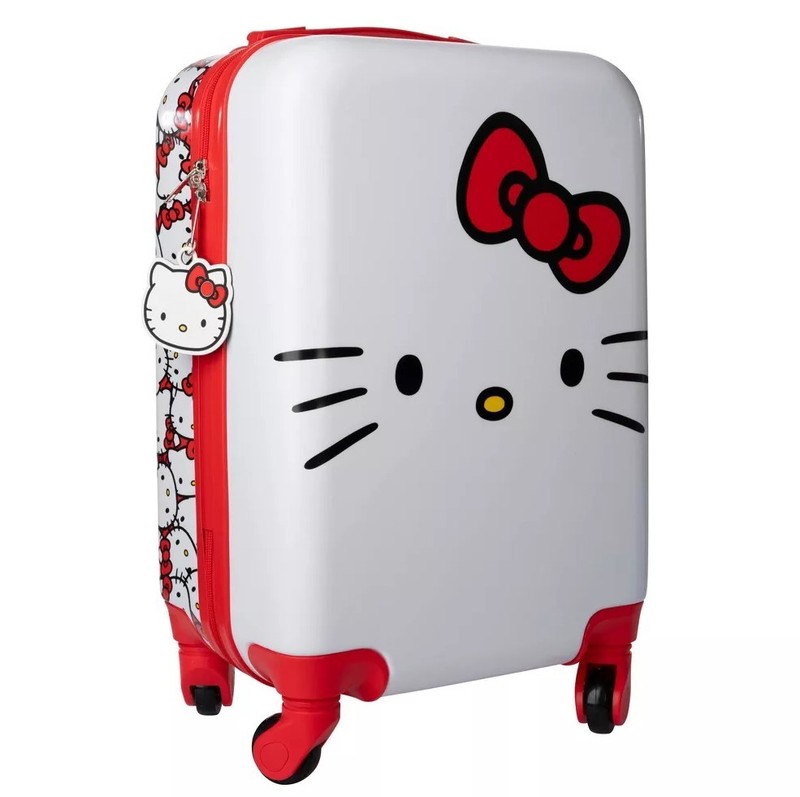 HELLO KITTY HARDSIDE CARRY ON SPINNER SUITCASE - RED/WHITE
