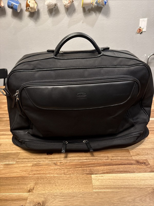 Brics Black Canvas & Leather Travel Carry Travel Overnight Bag No Shoulder Strap