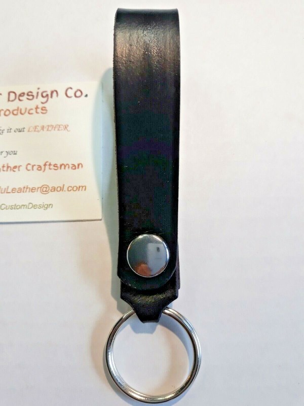 Key Ring ~ BLACK - All Leather - Snap On ~ Snap Off - no pattern