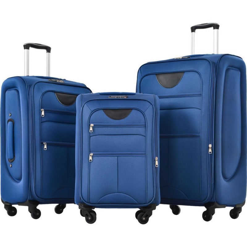 Softside 3 Piece Set Suitcase Upright Spinner Luggage Set w/ TSA Lock Multicolor