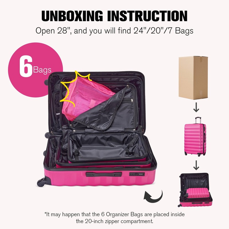 10 Piece Luggage Set Hardside Spinner Suitcase 28 24 20 Inch Backpack Rose Red gallery