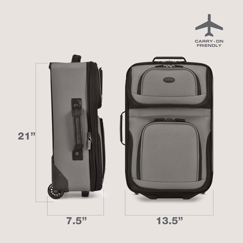 Lightweight Polyester Carry-on Suitcase 2-Wheel Water Resistant Grey gallery