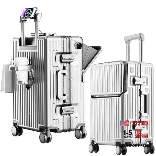 2-Piece Hardshell Zipperless Luggage Set – 20/26″ Aluminum Frame – Silver