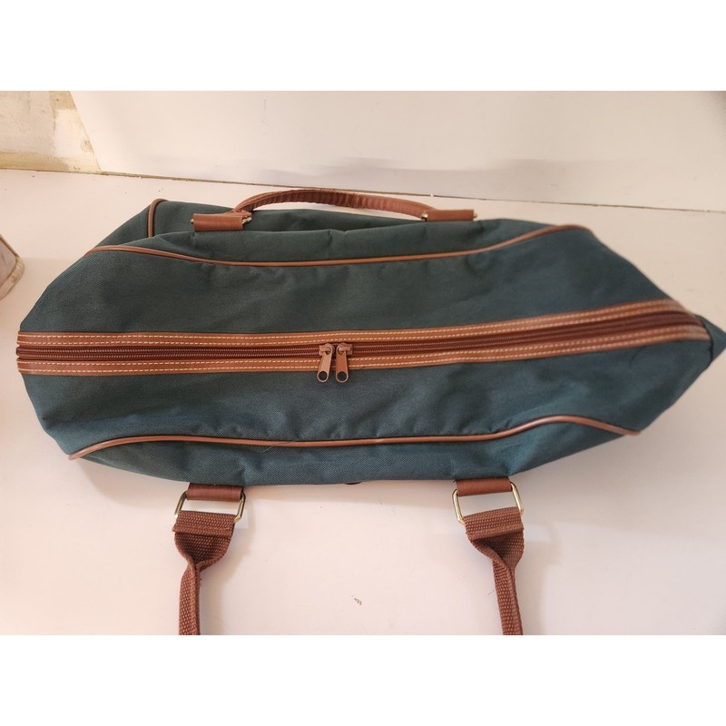 VTG Polo Ralph Lauren Green Canvas Brown Leather Small Duffle Bag Pony EUC gallery