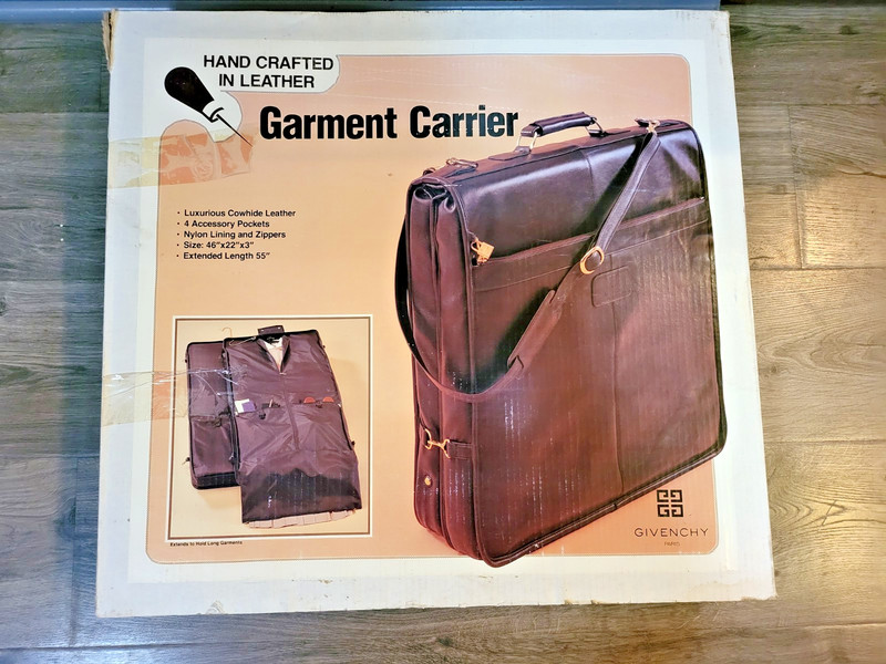 NIB NOS VINTAGE Givenchy Folding Garment Bag Luggage Leather Carry On Dark Brown