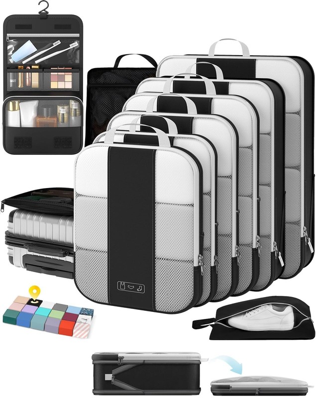 10 Set Compression Packing Cubes for Travel Essentials,Compressible Expandabl...