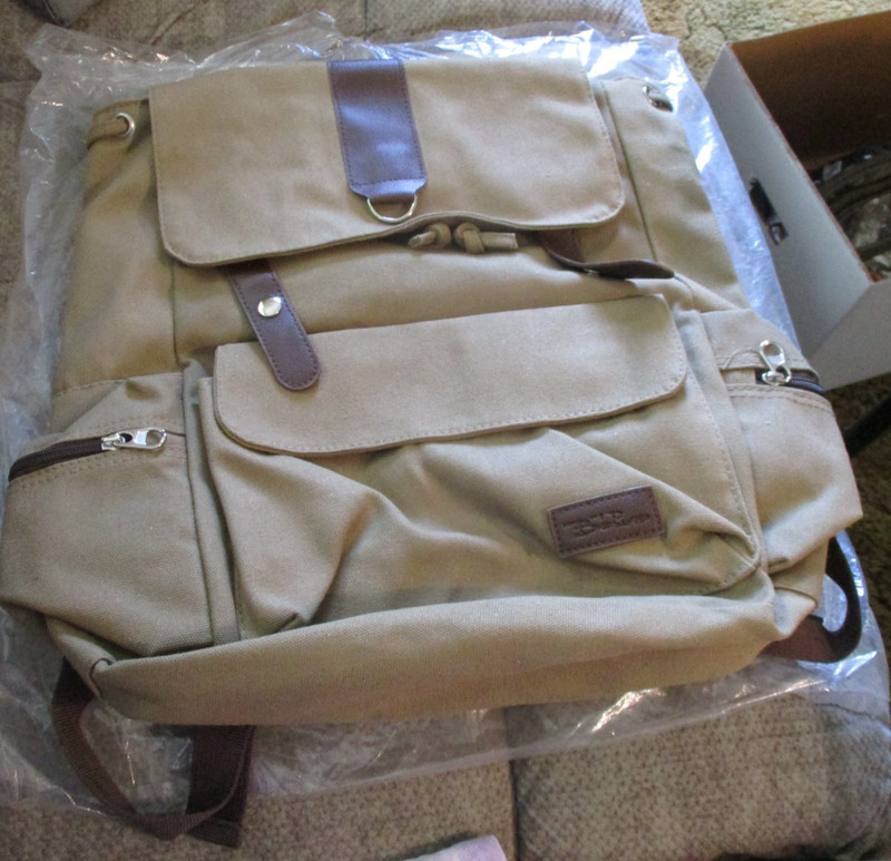 BELLA RUSSO Backpack Unisex Khaki Canvas Drawstring
