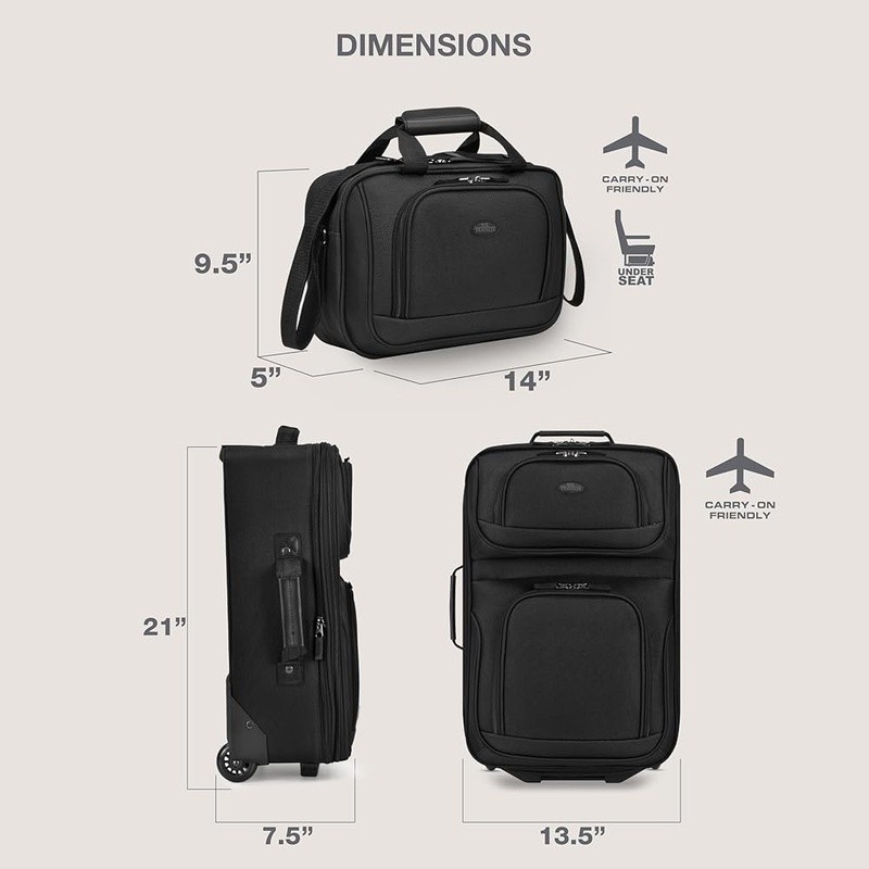 Softside Luggage Set Expandable Polyester Internal Handle Piggy Bag Strap Black gallery