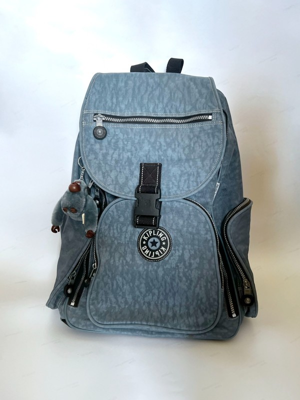 Kipling Alcatraz II Rolling Travel Backpack with Gorilla Keychain~Grey/Blue