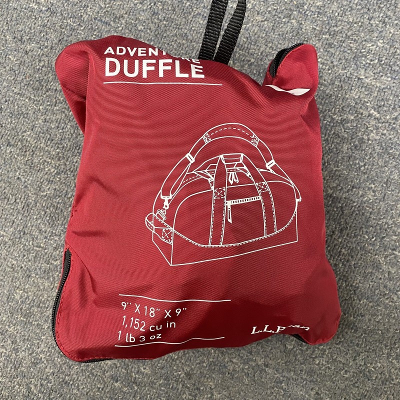 L.L. Bean Adventure Small Red Nylon Duffle Bag Carry On 9x18x9 , Trillium Logo