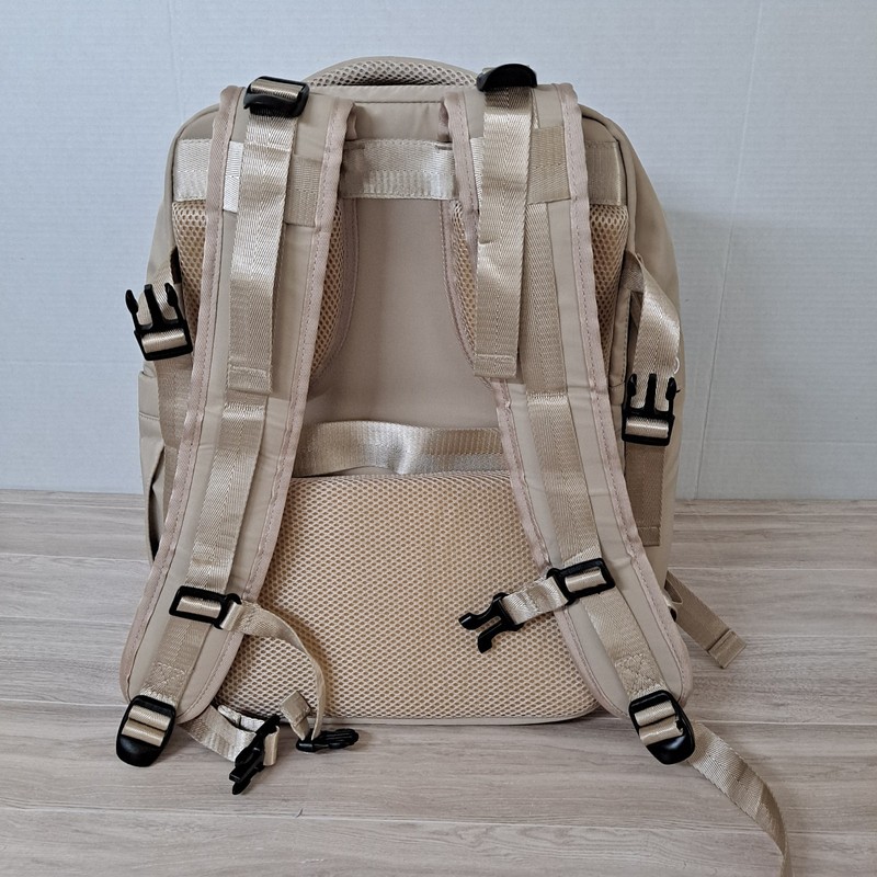 Backpack Beige Travel Multiple Compartments Padded USB Back to School College