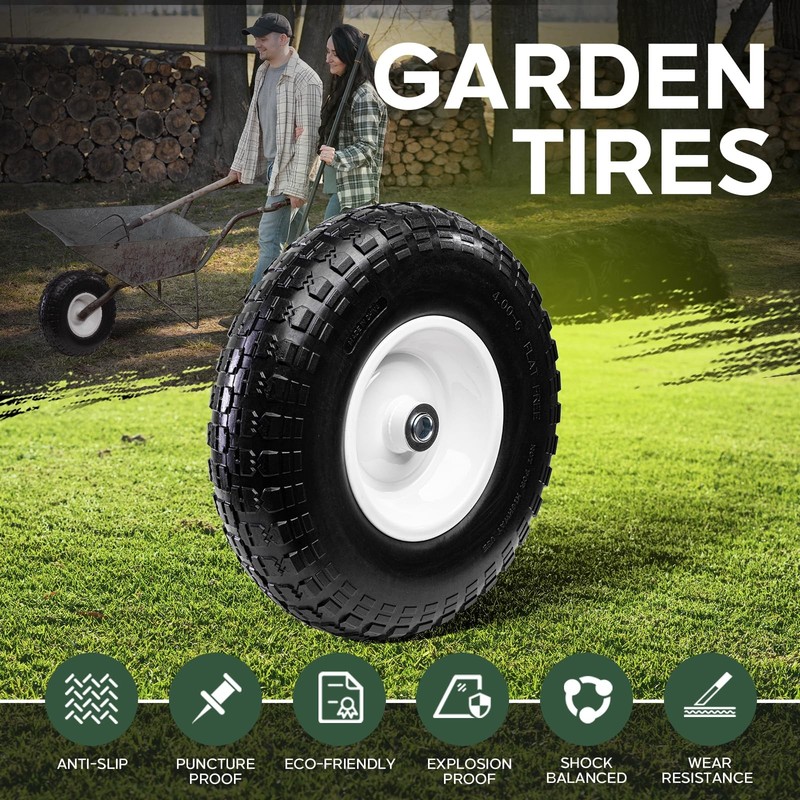 2 PCS 13 Inch Solid Flat Free Tires and Wheels 4.00-6 with 5/8'' Bearing and ... gallery