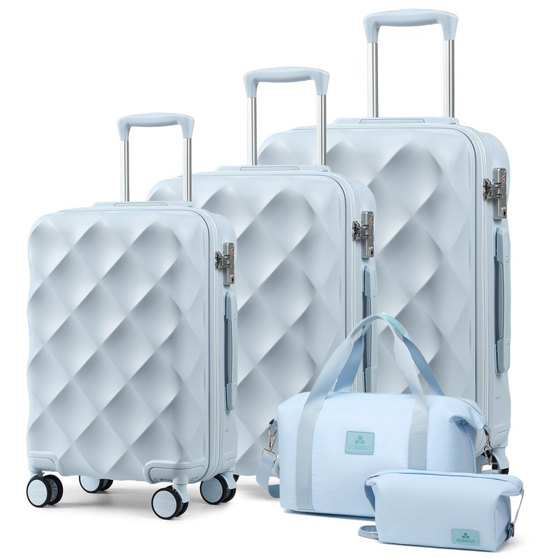 Blue Hardshell Lightweight ABS Travel Luggage Sets Suitcase TSA Lock Diamond