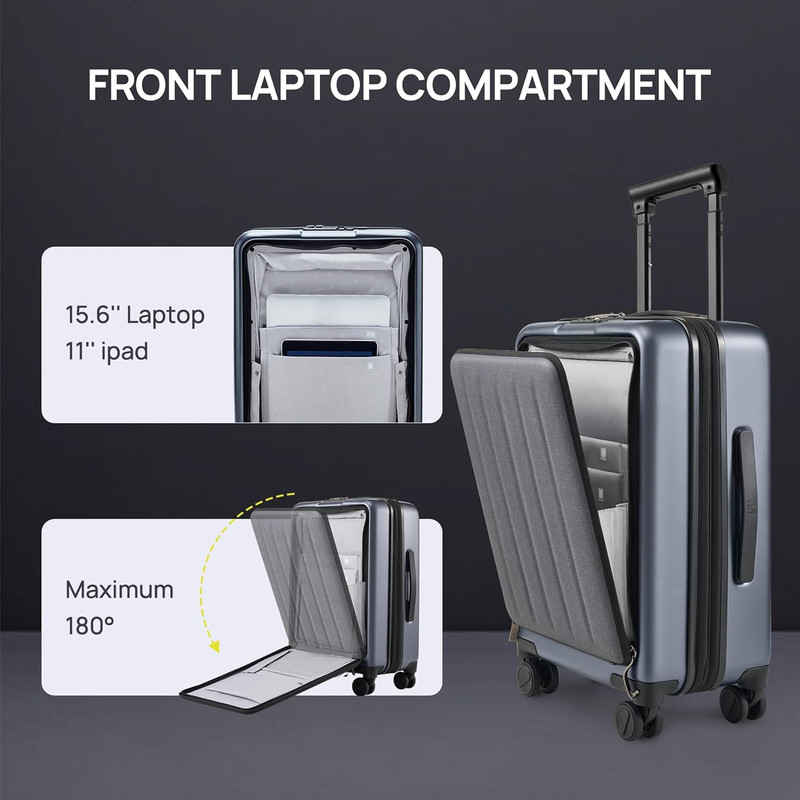 22" Expandable Carry-On Luggage with Front Pocket & Double Spinner Wheels gallery