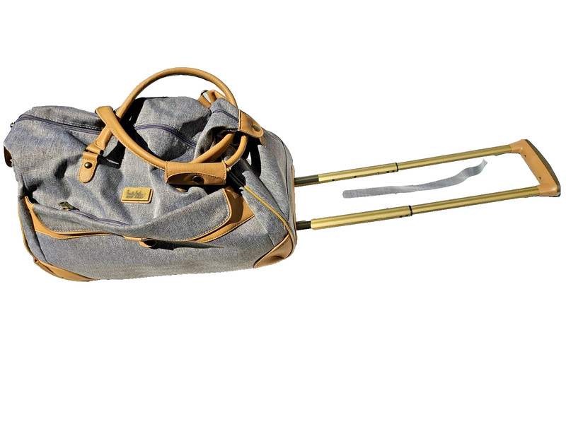 Nicole Miller NY Weekender Lightweight Rolling Luggage Bag Gray & Tan Leather