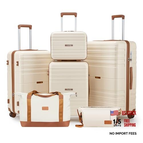 Lightweight Hardshell Suitcase Set with Spinner Wheels, 6 Piece Luggage Set