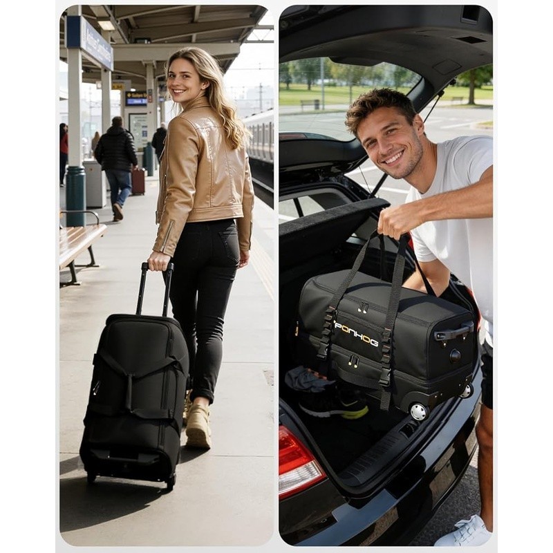 Rolling Duffel Bag W/ Wheels Durable Travel Organize 2-3 Day Trip Easy Access US gallery
