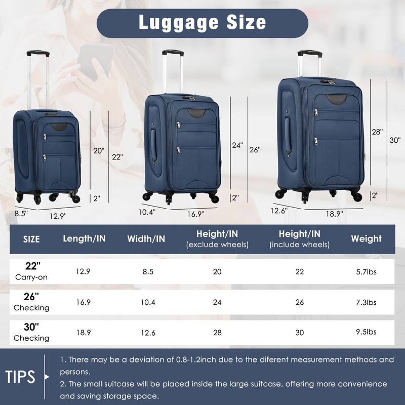 3PC Softside Luggage Set Expandable Spinner Upright Duffel Bag 22/26/30 gallery