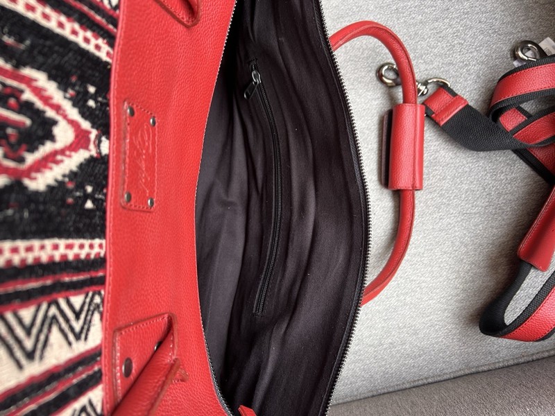 Boho Aztec Duffle Bag Travel Weekender Woven Tribal Leather Red Large Bag gallery