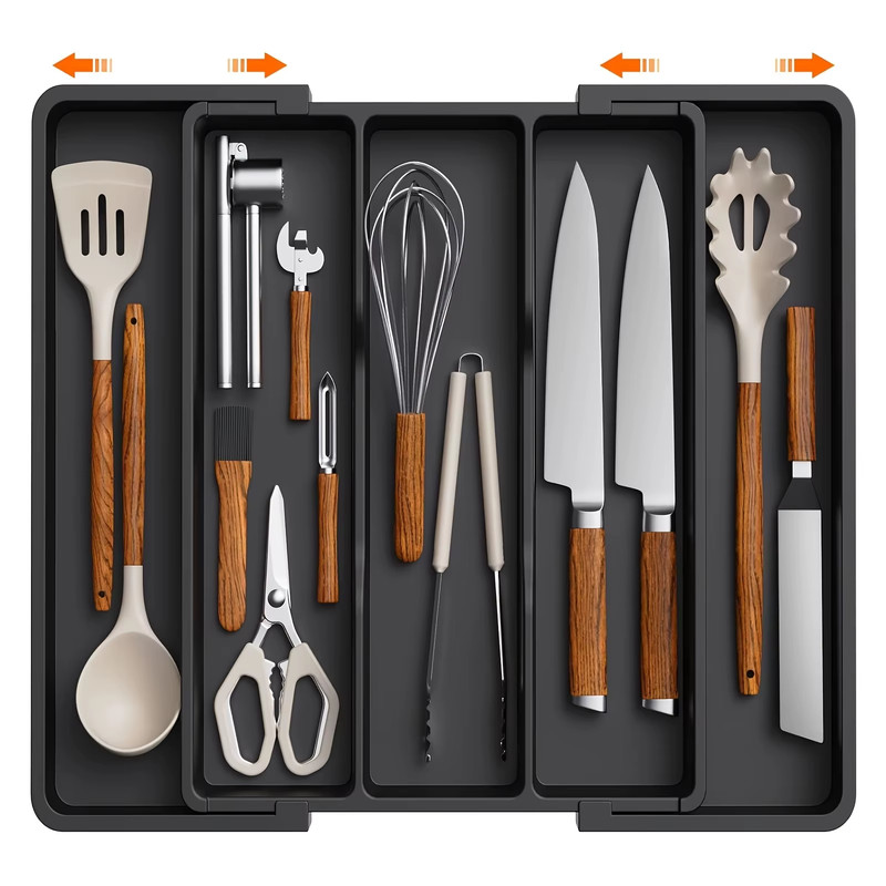 Expandable & Adjustable Large Plastic Kitchen Utensil Organizer – Cutlery Holder
