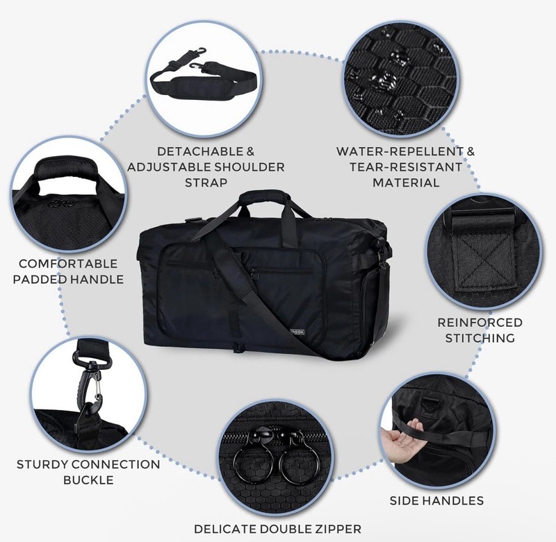 65L Duffle Bag with Shoes Compartment Foldable Travel Duffel Water Repellent gallery