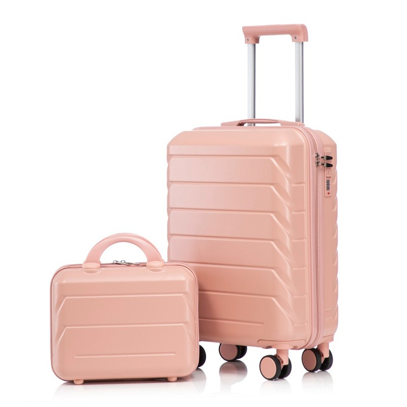 14-inch/20-inch ABS spinner luggage set, 2 pieces, with combination lock (Pink)