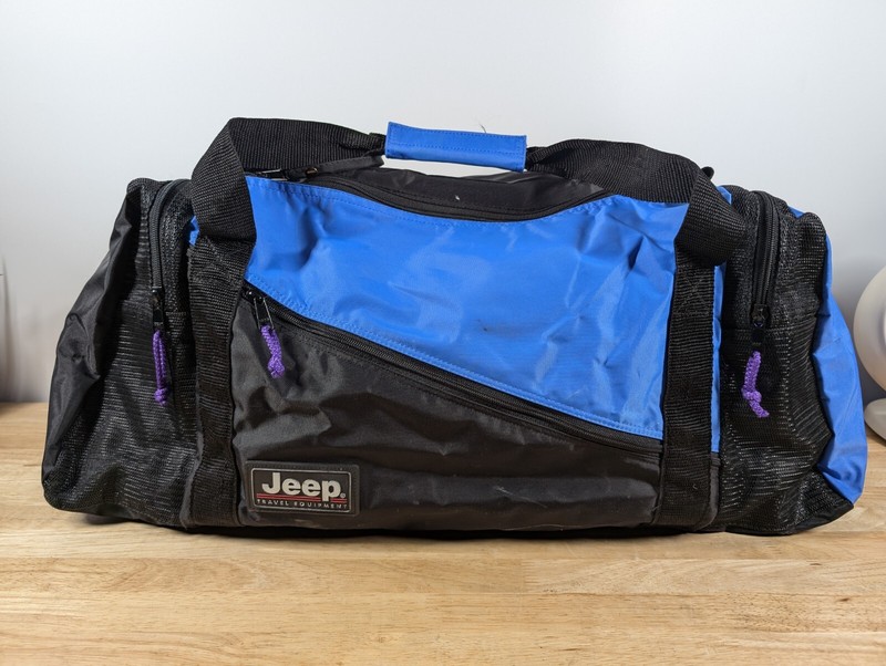 1991 Vintage Jeep Travel Equipment Duffel Bag – Black / Blue – Gym CarryOn Retro