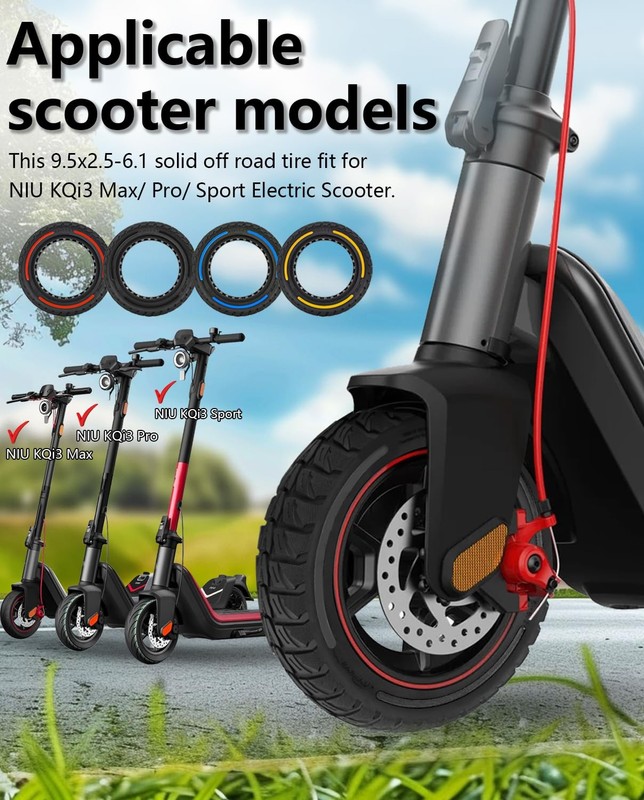 9.5x2.5-6.1 Off road Solid Tire, Fit for NIU KQi3 Pro/Max/Sport Electric Scoo... gallery