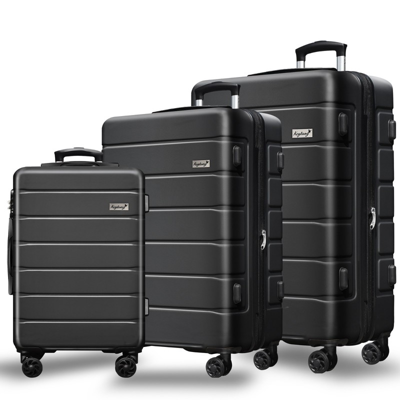Keytang Explorer 3 Piece Luggage Set – Lightweight Expandable Hardshell, Black