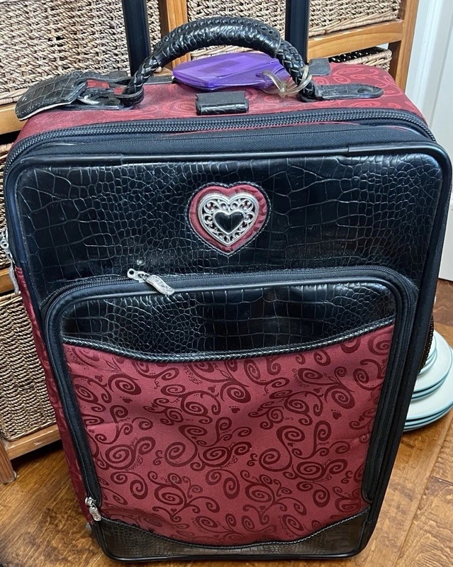 BRIGHTON ~ RED PRINT ROLLING SUITCASE ~ 22″ ~ SILVER HEART DETAIL