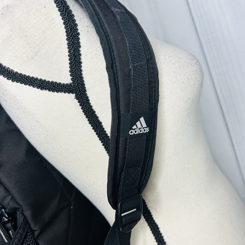 Adidas Black Solid Polyester Logo Medium Backpack Soccer Stripes Travel Bag gallery