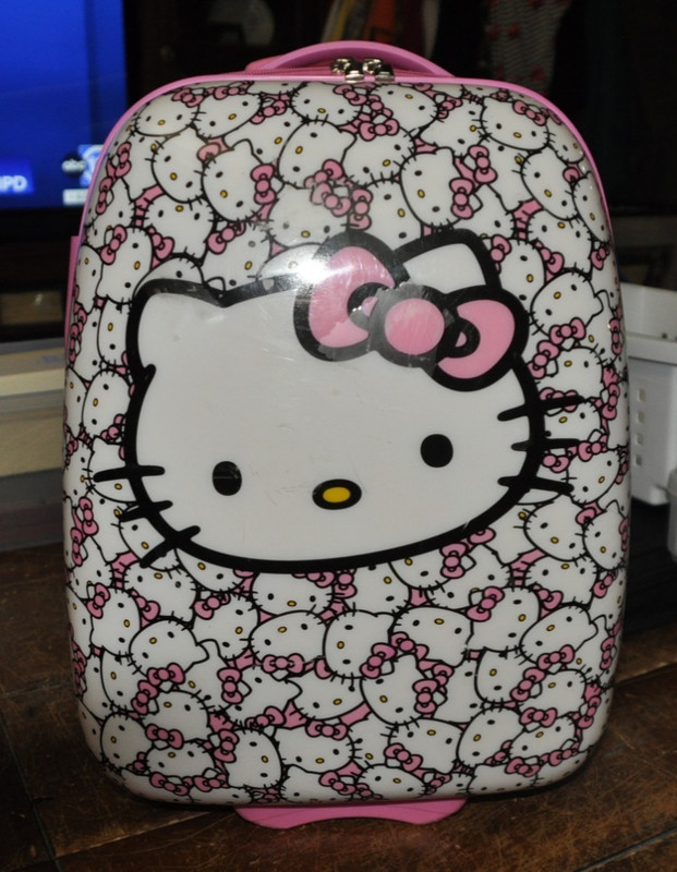 Sanrio Hello Kitty Hard Shell Rolling Carry On Luggage All Over Kitty Print EUC