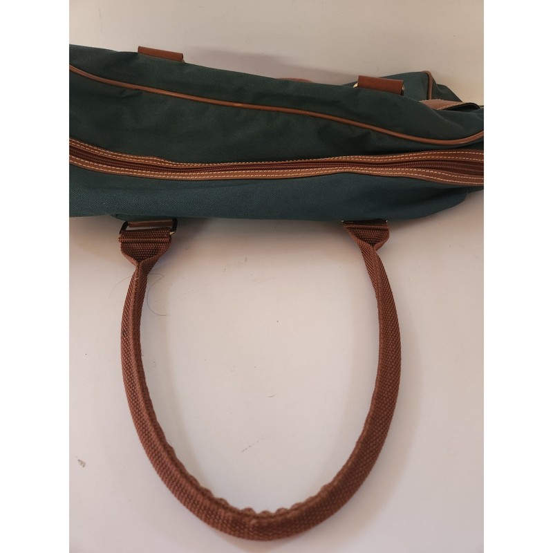 VTG Polo Ralph Lauren Green Canvas Brown Leather Small Duffle Bag Pony EUC gallery