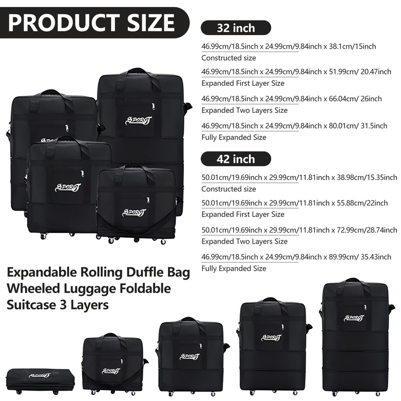 32" 3-Layers Expandable Rolling Duffle Bag Collapsible Wheeled Spinner Suitcase gallery