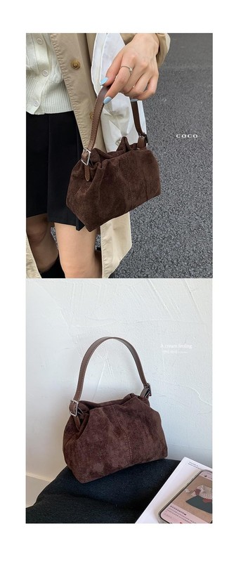 Women Vintage Suede Handbag Small Tote Bag Drawstring Bucket Bag Faux Suede C... gallery