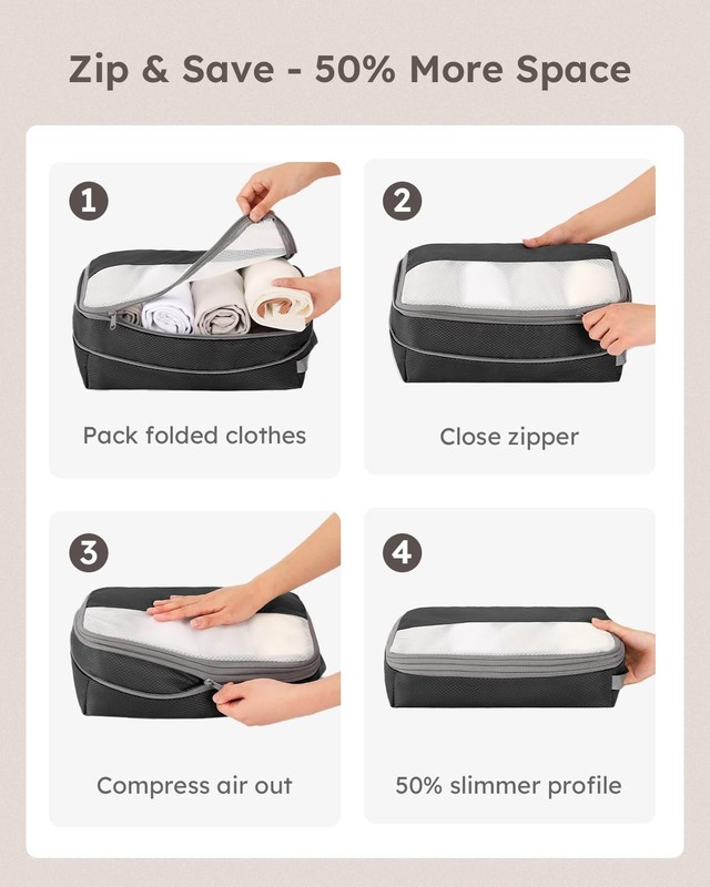 4 Set Compression Packing Cubes for Travel, Bonus Versatile Drawstring Backpa... gallery