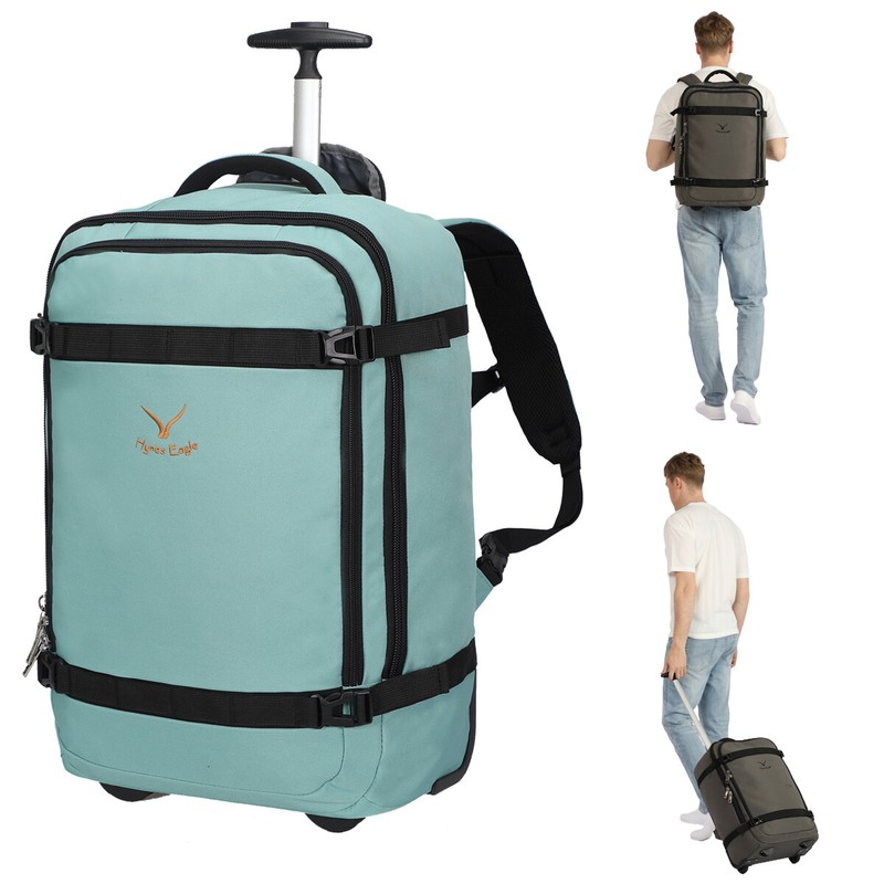 Hynes Eagle Convertible Rolling Backpack Travel 2-Wheels Carry-on Laptop Luggage