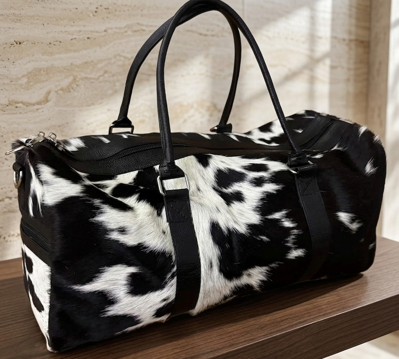 Handmade Multicolor Cowhide Leather Duffle Bag Hair On Hide Travel Bag gallery