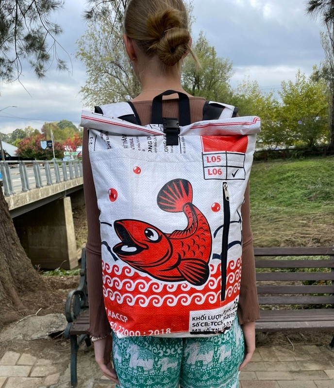 Fair Trade Fish Duffle Backpack handmade in Cambodia gallery