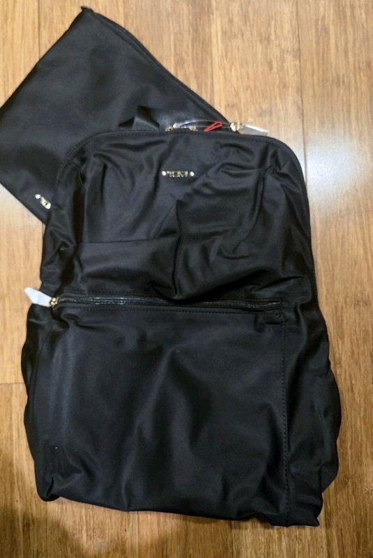 TUMI Just In Case Foldable Backpack – Black w/ Gold Hardware Lightweight Travel gallery