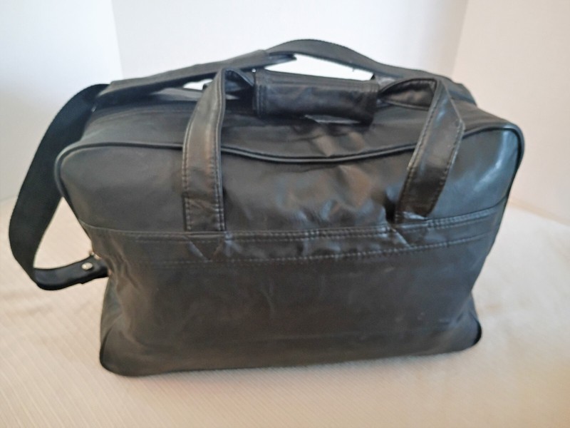 Black Synthetic Leather Overnight Carry On Gym Tote Bag EUC gallery
