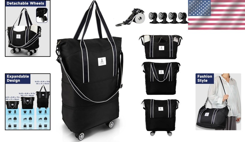 Elegant Expandable Rolling Duffle with Detachable Wheels & Adjustable Strap, 55L gallery