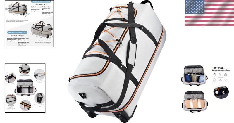 Packable 32” Rolling Duffle Bag with Retractable Wheels and Waterproof Design gallery