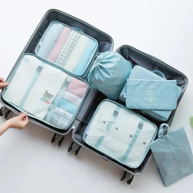 7Pcs Travel Luggage Organizer Set Packing Cubes Clothes Blanket Shoe Pouch Bags