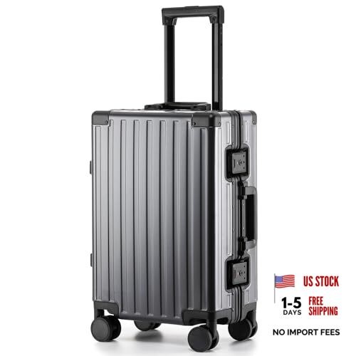 Grey 20″ Premium All Aluminum Carry On Luggage 22x14x9 Airline Approved Grey