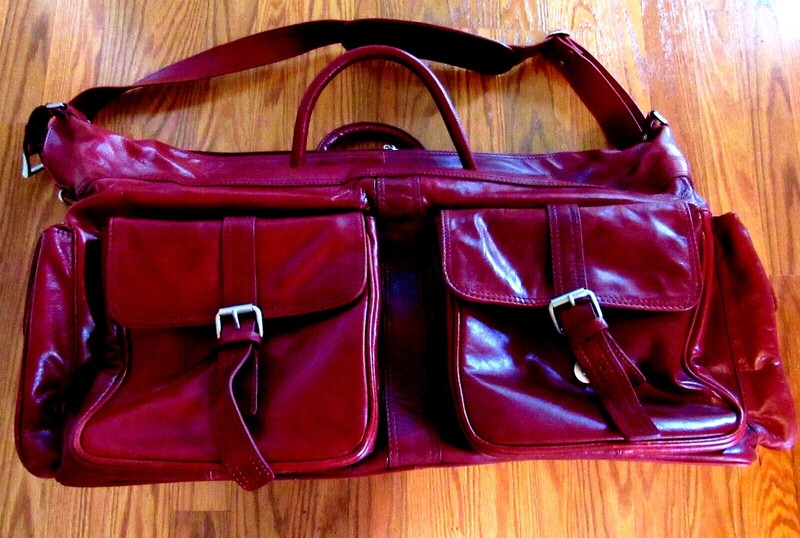 RED WINE GENUINE LEATHER LUGGAGE BAG w/ STRAPS MSRP $400.00