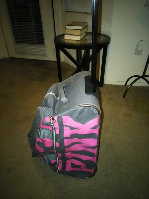 Victoria Secret PINK Denim Wheeled Roller, Overnight Suitcase, Duffle 22″